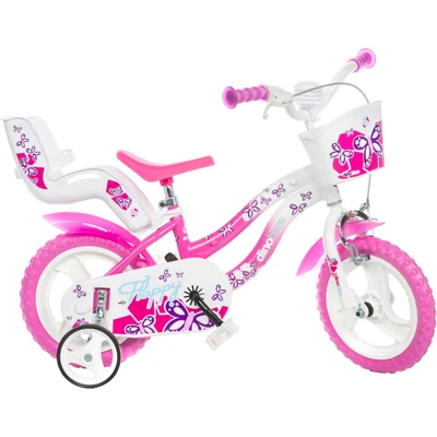 Abbildung von Dino Kinderfahrrad &quot;Mädchenfahrrad 12 Zoll&quot;, 1 Gang, mit Stützrädern, Korb und Puppensitz