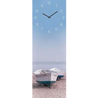 Abbildung von levandeo Wanduhr Glas 20x60cm Glasuhr Uhr Glasbild Boot Strand Beach Meer Maritim Wanddeko