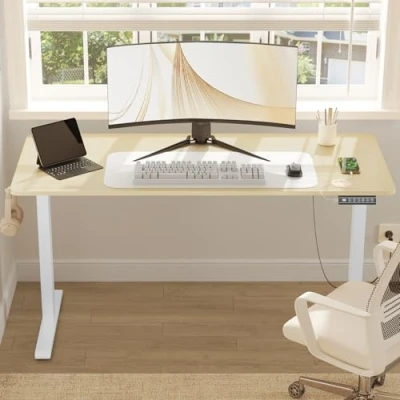 Abbildung von WOLTU Höhenverstellbarer Schreibtisch 140x60 cm, elektrischer Tisch, Computertisch mit USB Ladeanschluss, Stehschreibtisch Memory Steuerung, Eiche, TS194nh03