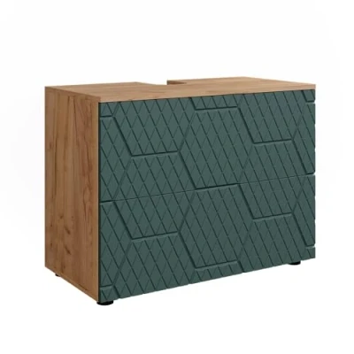 Abbildung von Vicco Schranksystem Irma, Goldkraft Eiche/Grün, 80 cm mit 2 Schubladen