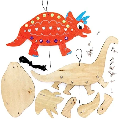 Abbildung von Baker Ross FE130 Dinosaurier Holzpuppe Sets, 4 Stück, Bauen Sie Ihre eigenen Puppen, Puppen für Kinder, Holzmodellbausatz, Mittel
