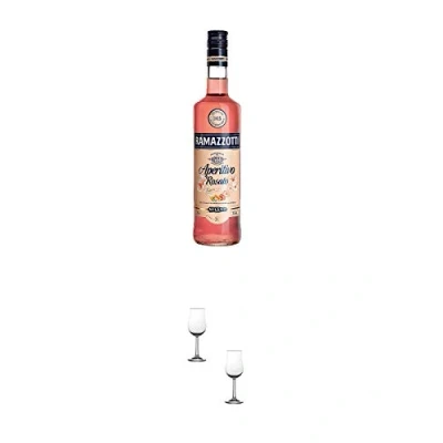 Abbildung von Ramazzotti Rosato aus Italien 0,7 Liter + Nosing Gläser Kelchglas Bugatti mit Eichstrich 2cl und 4cl 2 Stück