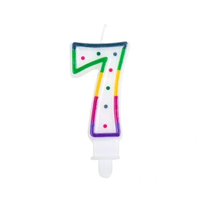 Abbildung von Kerze 7 Jahre Regenbogenpunkt 8cm