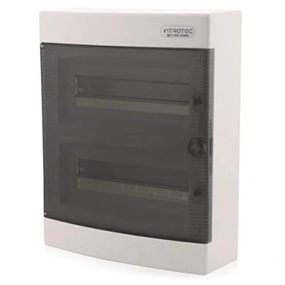 Abbildung von ‎Intratec Sicherungskasten Aufputz, IP40 Verteilerkasten Gehäuse innen, mit transparenter Tür für Trockenraum Installation, 2 reihig, 24 Module, 361x 287 x 112 mm, Weiß