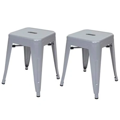 Abbildung von 2er Set Hocker HWC A73, Metallhocker Sitzhocker, Metall Industriedesign stapelbar grau