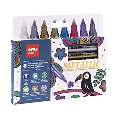 Abbildung von APLI Kids 18886 Metallic Marker mit 4,2 mm Spitze, Farbe kann variieren, 8 Stück