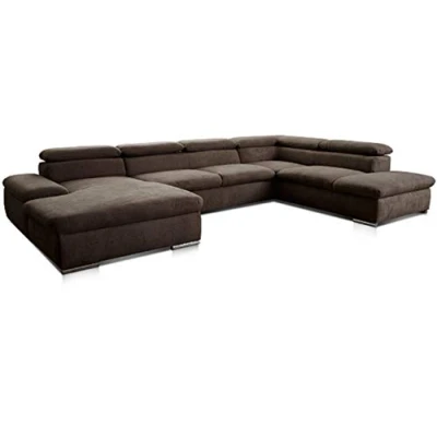 Abbildung von Cavadore Wohnlandschaft Alkatraz im modernen Design / U Form mit Longchair links und Ottomane rechts Inkl. Kopfteilverstellung 350 x 73 226 Braun