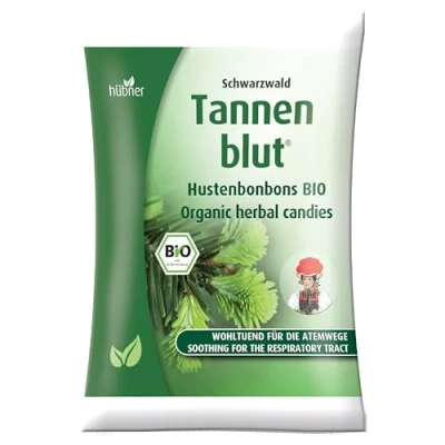 Abbildung von Hübner Tannenblut gefüllte Hustenbonbons In BIO Qualität Mit ausgesuchten Kräutern Vegetarisch und lactosefrei 75 g