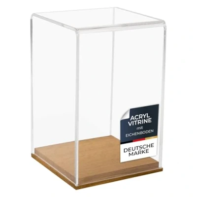 Abbildung von HMF Vitrine Eleganter Acryl Schaukasten mit Holzsockel für Modellautos Sammlerbox Sammelstücke 14 x 22 cm, Transparent