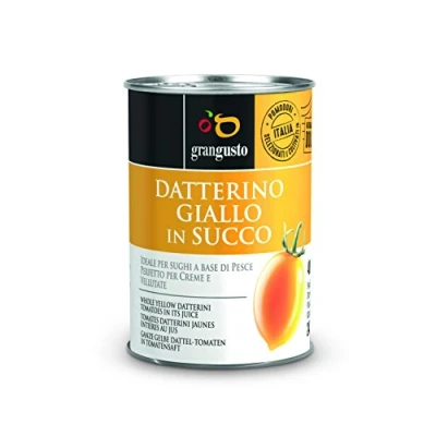 Abbildung von Grangusto Pomodoro Datterino Giallo in Succo,Ganze Ungeschälte Gelbe Datteltomaten Tomatensaft,Italienische Tomate,400g Dose + Italian Gourmet Polpa di 400g