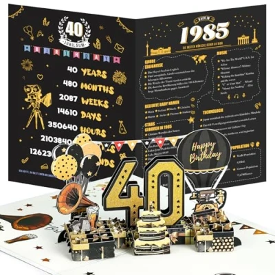 Abbildung von Joyoldelf 40. Geburtstagskarte, 1985 Jahrgang Geburtstag Karte, 3D Pop Up Grußkarten mit Umschlag, Vintage Geschenke für Mann und Frau