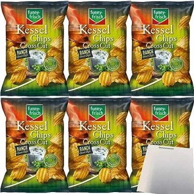 Abbildung von funny frisch Kesselchips Cross Cut Ranch Sauce Style Kartoffelchips 6er Pack (6x120g Packung) + usy Block