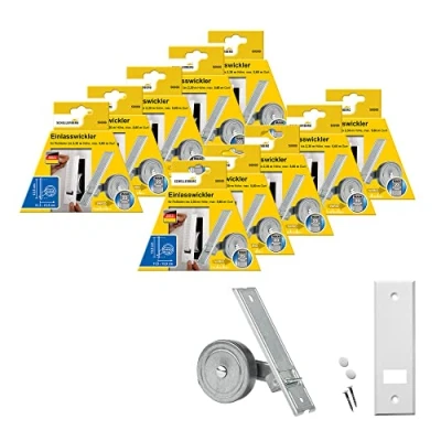 Abbildung von 10er Set Schellenberg 50000 Einlasswickler MAXI + 53203 Abdeckplatte Standard, Lochabstand 13,5 cm, Gurtwickler für Rollladengurte mit 23 mm Breite inklusive passender Blende in Weiß