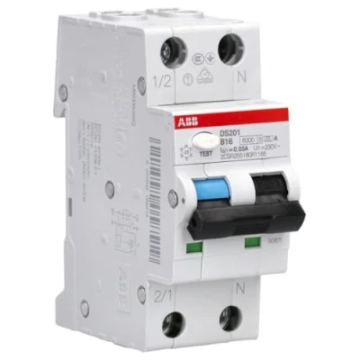 Abbildung von ABB DS201A B16 B16/0,03 FI/LS Schalter 6kA, 1P+N, Typ A, B 16, 30mA, grau, 2 TE