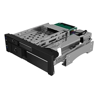 Abbildung von ICY BOX 2 Fach Wechselrahmen für 1x 2,5&quot; &amp; 3,5&quot; Festplatten (SATA/SAS) in 5,25 Zoll Schacht, Sata III (6 Gbit/s), HDD/SSD, Trägerlos, Aluminium, IB 173SSK