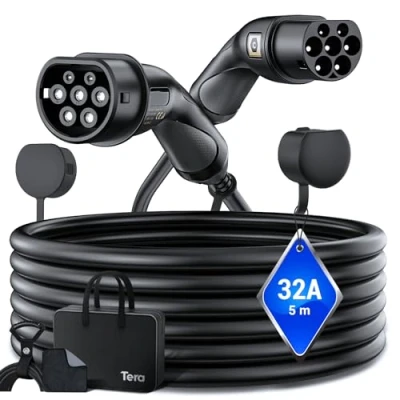 Abbildung von Tera EV Ladekabel Typ 2: 22KW 32A 5Meter 3 Phasen 2 zu Mennekes IP55 Schnellladen Elektroauto für E Auto EV/PHEV Deutsche Bedienungsanleitung DC 5 Schwarz