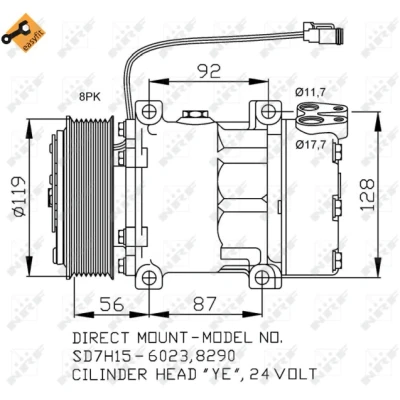 Abbildung von NRF EASY FIT 32703 Kompressor SD7H15 24 PAG 46 mit Kompressoröl, Dichtring