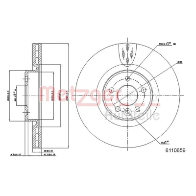 Abbildung von METZGER 6110659 Bremsscheibe Vorderachse 336 28 5 108 innenbelüftet lackiert, Kreuzschliff VOLVO: V60 I, V70 3, S60 II