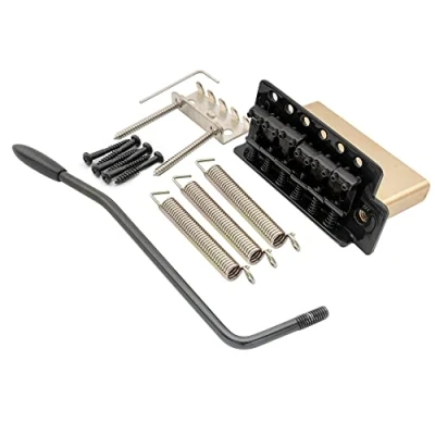 Abbildung von Musiclily Pro 52,5mm Vintage 6 Schrauben Tremolo Steg Bridge 36mm Solide Messing Block für Squier Strat Style E Gitarre, Schwarz