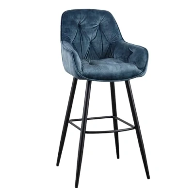 Abbildung von riess ambiente.de Design Barhocker Milano Petrol Samt Barstuhl mit Chesterfield Steppung Tresenstuhl Stuhl