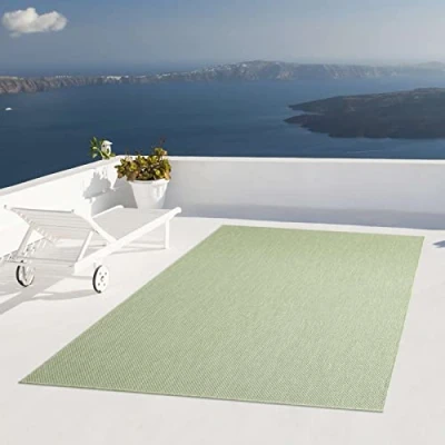 Abbildung von Taracarpet Outdoor Teppich Wetterfest Wohnzimmer Balkon Küchenteppich Flachgewebe Sisaloptik Einfarbig Uni grün 120x160 cm