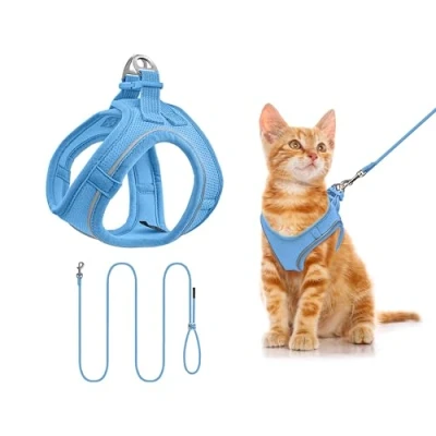 Abbildung von Qianruida Hundegeschirr und Leine, atmungsaktiv, reflektierend, Step in Geschirr für Hunde, gepolsterte Weste, Komfort, weiches Netz, kleine Katzen zum Gehen, Laufen (Blau XXXS)