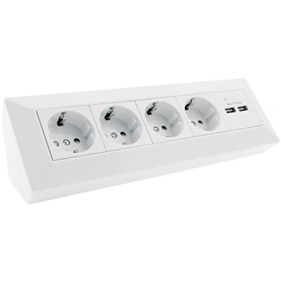 Abbildung von ChiliTec 4 fach Steckdosenblock + 2x USB, weiß Mehrfachsteckdose