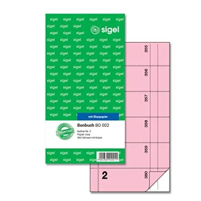 Abbildung von SIGEL BO002 Bonbuch Bonblock, 360 Abrisse, Kellner Nr. 2, rosa, 10,5 x 20 cm, 2x60 Blatt