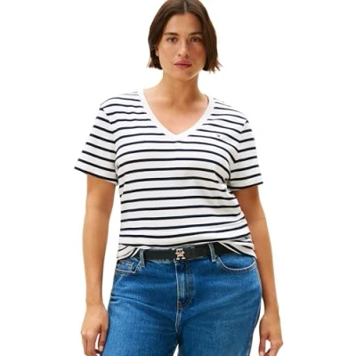 Abbildung von Tommy Hilfiger Curve SLIM CODY Tshirt basic, Damen, Größe: 46, Ecru/dark night navy