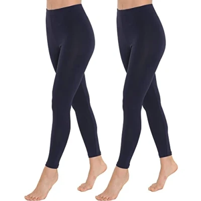 Abbildung von OCERA Damen Lange Leggings aus atmungsaktiver Baumwolle mit hoher Taille, ÖKO TEX Standard 100 Zertifiziert, Marineblau XL, 2er Pack