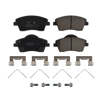Abbildung von FEBI BILSTEIN 180229 Bremsbelagsatz Vorderachse mit Bremssattelschrauben, Anti Quietsch Blech, Befestigungsmaterial Feder VOLVO: XC40