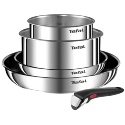Abbildung von TEFAL Ingenio Emotion 5 teiliges Set L897S574 Backen Durchmesser 16/20/22/28 cm Geeignet für Induktionskochfeld Abnehmbarer Griff Edelstahl
