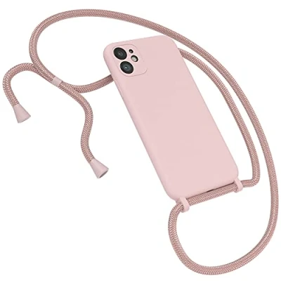 Abbildung von EAZY CASE Premium Silikon Handykette kompatibel mit iPhone 11 Handyhülle Umhängeband, Handykordel Schutzhülle, Silikonhülle, Hülle Band, Kette für Smartphone, Alt Rosa