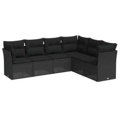 Abbildung von vidaXL Garten Sofagarnitur mit Kissen 6 TLG., Gartenmöbel Gartengarnitur, Sitzgruppe Sitzgarnitur, Lounge Sofa Garnitur Terrasse, Schwarz Poly Rattan