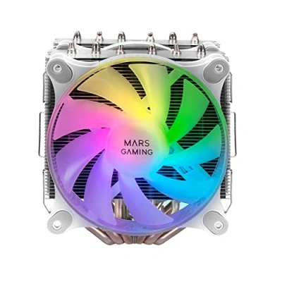 Abbildung von Mars Gaming MCPU XT Weiß, CPU Kühlkörper, Dual Tower Kühlung, 6 HCT Heatpipes, TDP 300W, 2 ARGB PWM 12cm Lüfter