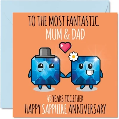 Abbildung von Stuff4 Süße Saphir Jubiläumskarte für Mama und Papa 45 Jahre zusammen Glückwunschkarten zum 45. Hochzeitstag Vater, Mutter, 145 mm x mm, Grußkarten fünfundvierzig Jubiläen