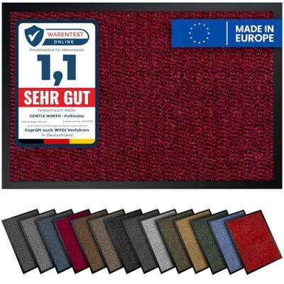 Abbildung von Gentle North Hochwertige Fußmatte rot schwarz 40x60cm groß für Innen &amp; Außen Schmutzfangmatte rutschfest, waschbar wetterfest Fussmatte Eingangsbereich Aussenbereich Läufer Flur dünn
