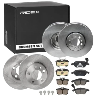 Abbildung von RIDEX 3405B1666 Bremsscheiben und beläge SKODA: Fabia 2 Schrägheck, Rapid Spaceback, AUDI: A3 A1 Sportback