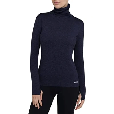 Abbildung von TCA Frauen Winter Langarm Laufshirt mit Reißverschluss Dunkelblau, M