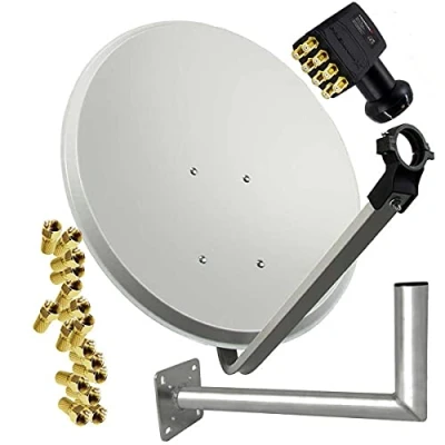 Abbildung von Premium X Satelliten Komplettanlage 80cm Satellitenantenne Hellgrau Stahl Satellitenschüssel SAT Octo LNB Wandhalter 45cm ALU 8TN