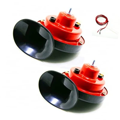 Abbildung von YIYIDA elektrische Autohupe Car Horn LKWhupe 2 Stück Hupe laute 130 DB Lufthupe wasserdicht rotes Hoch und Tieftonhorn mit Halterung für 12V Motorrad Auto LKW etc