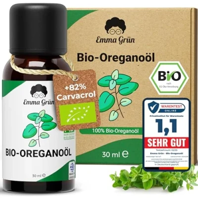 Abbildung von Emma Grün Duftöl Ätherisches Bio Oreganoöl 30 ml, naturrein &amp; hochdosiert (Set, Je nach Auswahl: 1x, 2x oder 5x ml), Höchste Zertifizierung als Lebensmittel, ohne Zusätze
