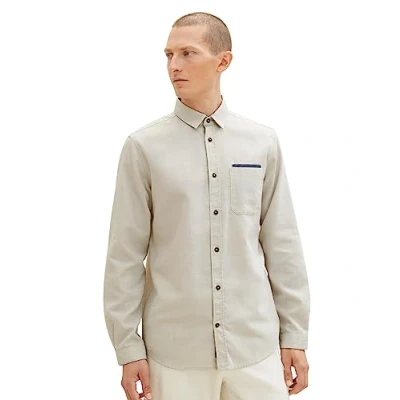 Abbildung von TOM TAILOR Herren 1037445 Regular Fit Dobby Hemd mit Brusttasche, 32300 off White Diamond Structure, XL