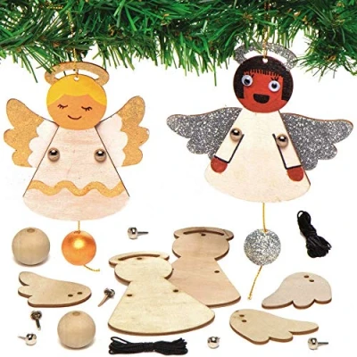 Abbildung von Baker Ross AX386 Engel Puppendekorationen aus Holz Bastelset für Kinder 4 Stück, Festliche Kreativsets und Bastelbedarf zum Basteln Dekorieren zur Weihnachtszeit