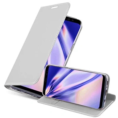 Abbildung von Cadorabo Hülle kompatibel mit Samsung Galaxy S8 aus Premium Kunst Leder Flip Klappbare Stoßfeste Magnetische [Standfunktion] [Kartenfächern] Cover für Tasche in Silber