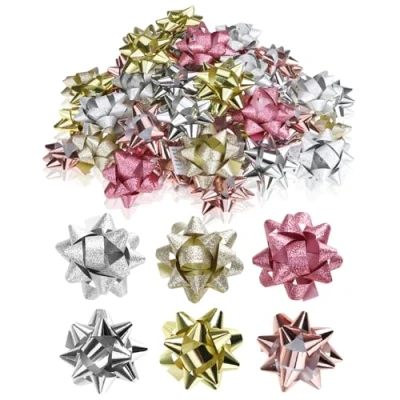 Abbildung von Wilhelm Sell® 60x Geschenkschleifen selbstklebend 5 x 2 cm Bunte Schleifen für Geschenke Dekorative Fertigschleifen Weihnachten, Geburtstage und Hochzeiten (silberfarben/goldfarben/rosé)