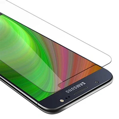 Abbildung von Cadorabo Panzer Schutz Glas für Samsung Galaxy J5 2015 Schutzfolie in Ultra Klar Hüllen freundlich Gehärtetes (Tempered) Dipslayschutz Folie 9H Härte Anti Kratzer