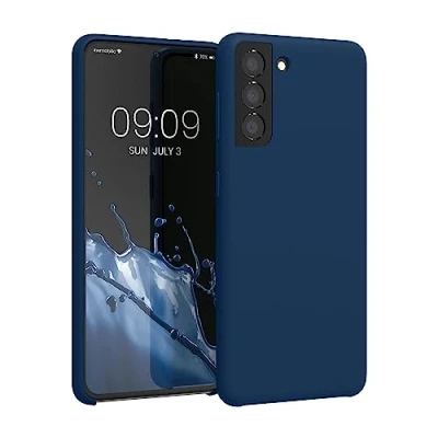 Abbildung von kwmobile Hülle kompatibel mit Samsung Galaxy S21 Silikon Handy Case Handyhülle weiche Oberfläche kabelloses Laden Marineblau