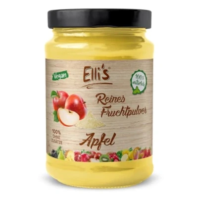 Abbildung von Apfel Fruchtpulver Gefriergetrocknet 100 Gramm im Glas aus ganzer Frucht