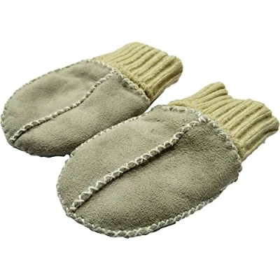 Abbildung von Baby Lammfell Handschuhe/Fäustlinge (ECHTES LAMMFELL) Mit Strickbündchen (HELLGRAU)